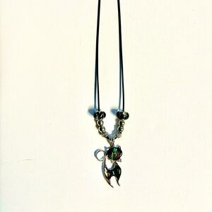 Beautiful Black Marble Cat charm Necklace. Black Adjustable 18inch.Cord.